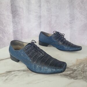 Max Leather USA Crocodile & Ostrich Oxfords Blue Navy/Royal Men's Size 14